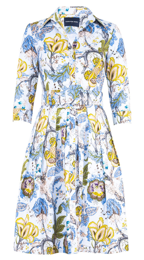 Audrey Dress #1 Shirt Collar 3/4 Sleeve Regular Length Cotton Stretch (Darts Hill Garden)