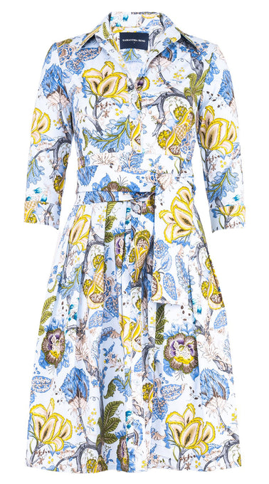 Audrey Dress #1 Shirt Collar 3/4 Sleeve Regular Length Cotton Stretch (Darts Hill Garden)