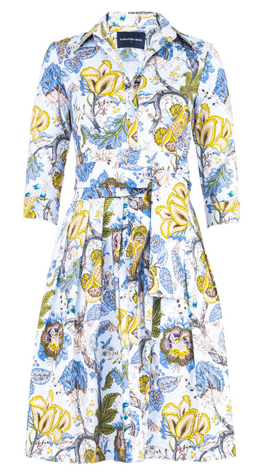 Audrey Dress #1 Shirt Collar 3/4 Sleeve Regular Length Cotton Stretch (Darts Hill Garden)