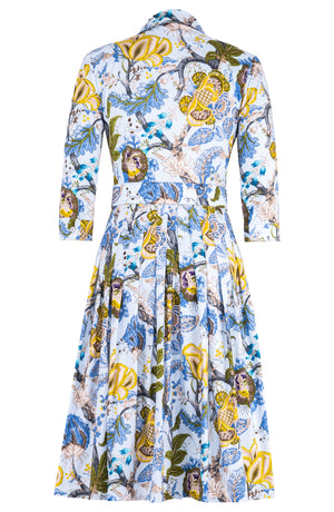 Audrey Dress #2 Shirt Collar 3/4 Sleeve Long Length Cotton Stretch (Darts Hill Garden)