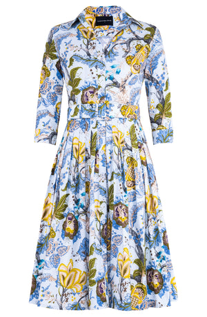 Audrey Dress #2 Shirt Collar 3/4 Sleeve Long Length Cotton Stretch (Darts Hill Garden)