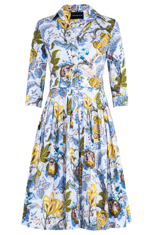 Audrey Dress #2 Shirt Collar 3/4 Sleeve Long Length Cotton Stretch (Darts Hill Garden)