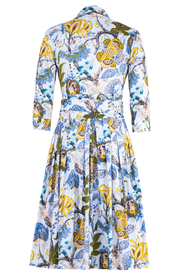 Audrey Dress #2 Shirt Collar 3/4 Sleeve Long Length Cotton Stretch (Darts Hill Garden)