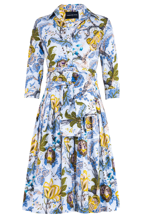 Audrey Dress #2 Shirt Collar 3/4 Sleeve Long Length Cotton Stretch (Darts Hill Garden)