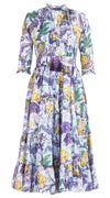 Eva Dress Crew Neck 3/4 Sleeve Midi Length Cotton Musola (Darts Hill Garden)