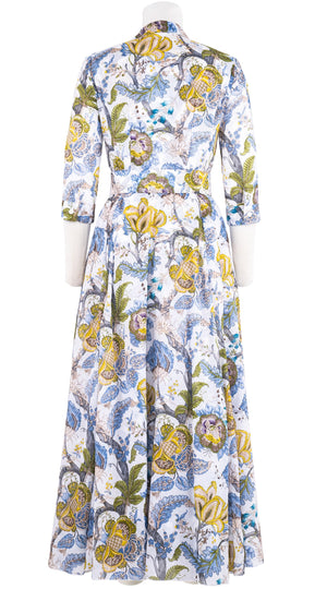 Aster Dress Shirt Collar 3/4 Sleeve Maxi Length Cotton Musola (Darts Hill Garden)