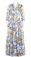 Aster Dress Shirt Collar 3/4 Sleeve Maxi Length Cotton Musola (Darts Hill Garden)