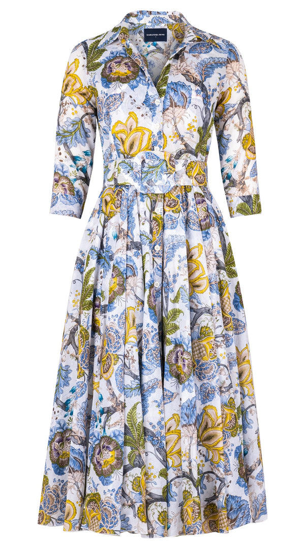 Aster Dress Shirt Collar 3/4 Sleeve Midi Length Cotton Musola (Darts Hill Garden)