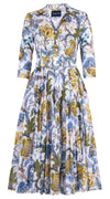 Aster Dress Shirt Collar 3/4 Sleeve Midi Length Cotton Musola (Darts Hill Garden)
