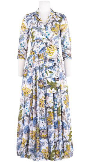 Aster Dress Shirt Collar 3/4 Sleeve Maxi Length Cotton Musola (Darts Hill Garden)