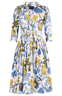 Audrey Dress #2 Shirt Collar 3/4 Sleeve Long Length Cotton Stretch (Darts Hill Garden)