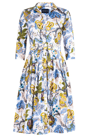 Audrey Dress #2 Shirt Collar 3/4 Sleeve Long Length Cotton Stretch (Darts Hill Garden)