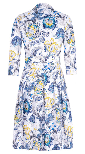 Audrey Dress #3 Shirt Collar 3/4 Sleeve Regular Length Cotton Stretch (Darts Hill Garden)