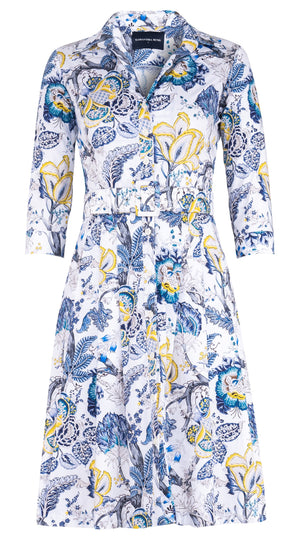 Audrey Dress #3 Shirt Collar 3/4 Sleeve Regular Length Cotton Stretch (Darts Hill Garden)