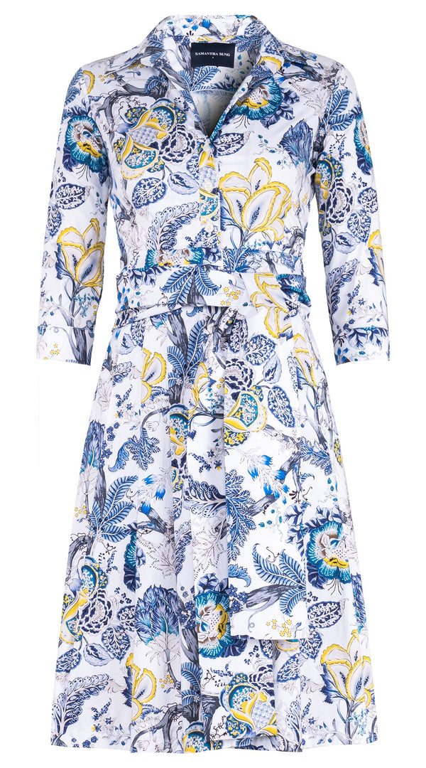 Audrey Dress #3 Shirt Collar 3/4 Sleeve Regular Length Cotton Stretch (Darts Hill Garden)