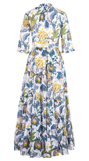 Eva Dress Crew Neck 3/4 Sleeve Maxi Length Cotton Musola (Darts Hill Garden)