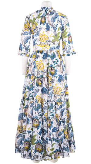 Eva Dress Crew Neck 3/4 Sleeve Maxi Length Cotton Musola (Darts Hill Garden)