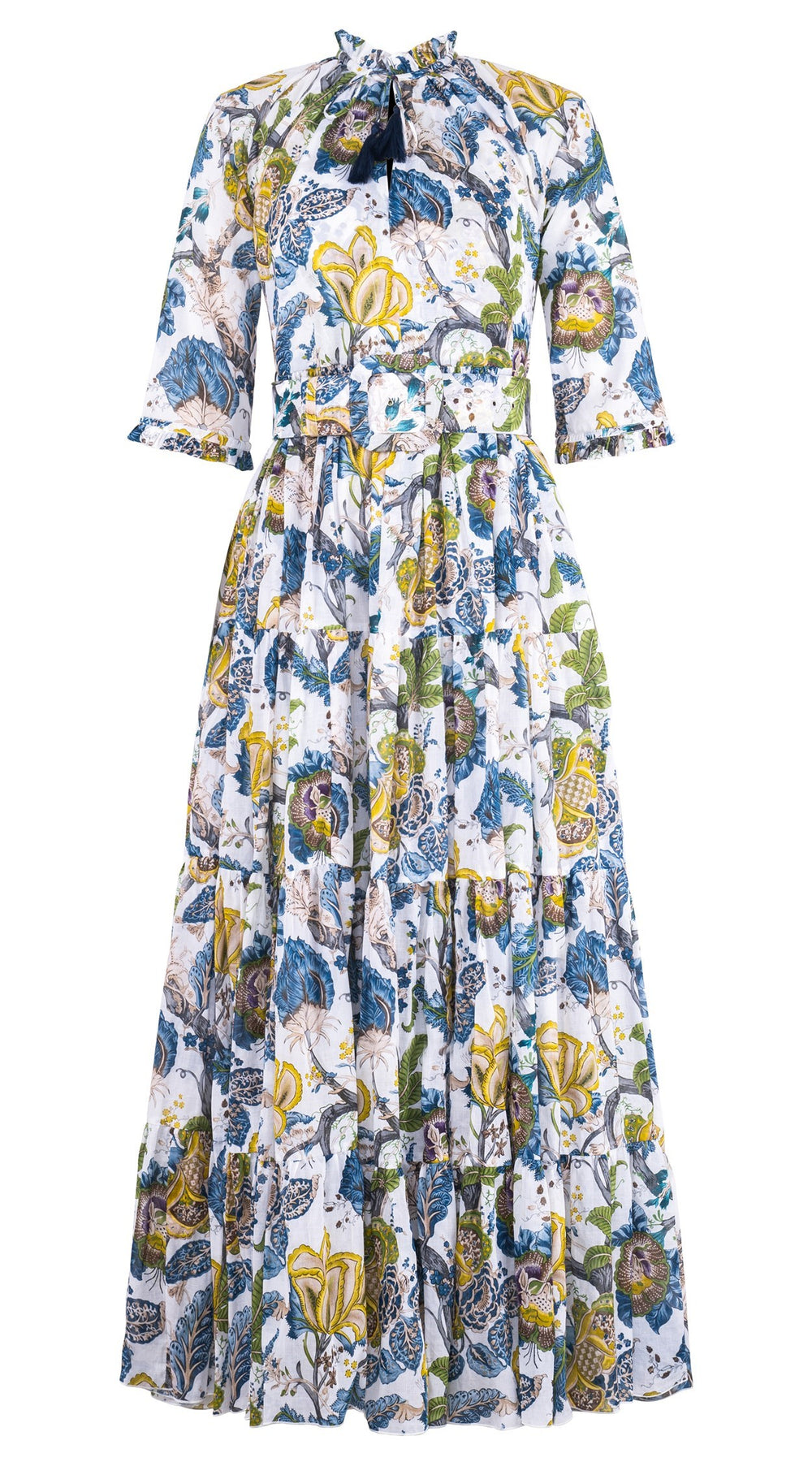 Eva Dress Crew Neck 3/4 Sleeve Maxi Length Cotton Musola (Darts Hill Garden)