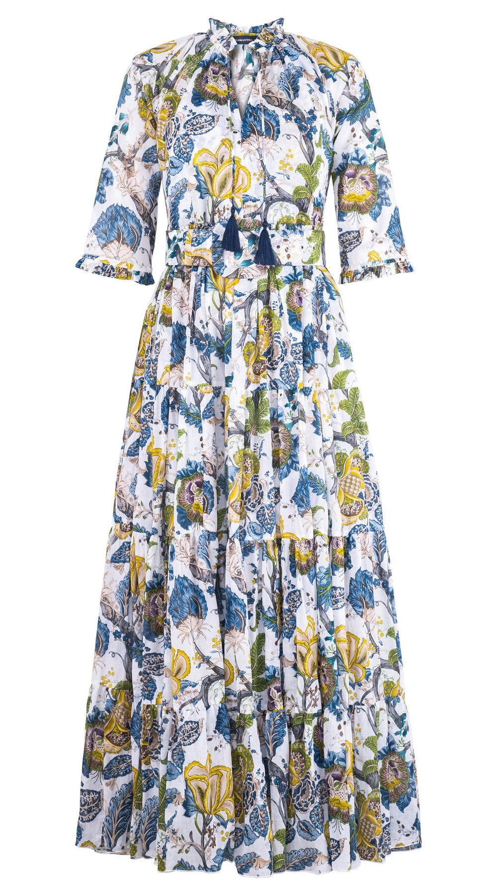 Eva Dress Crew Neck 3/4 Sleeve Maxi Length Cotton Musola (Darts Hill Garden)