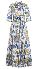 Eva Dress Crew Neck 3/4 Sleeve Maxi Length Cotton Musola (Darts Hill Garden)