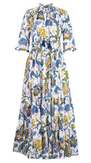 Eva Dress Crew Neck 3/4 Sleeve Maxi Length Cotton Musola (Darts Hill Garden)