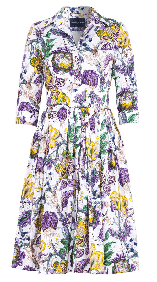 Audrey Dress #2 Shirt Collar 3/4 Sleeve Long Length Cotton Stretch (Darts Hill Garden)