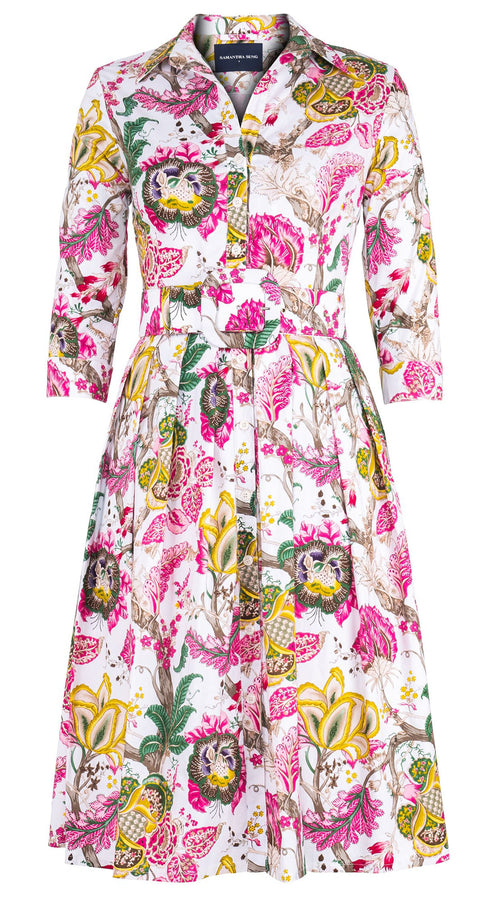 Audrey Dress #1 Shirt Collar 3/4 Sleeve Long Length Cotton Stretch (Darts Hill Garden)