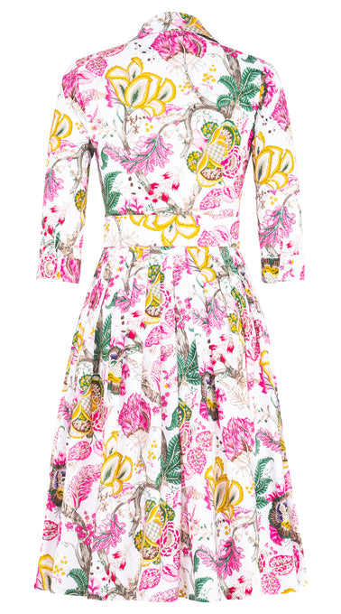 Audrey Dress #2 Shirt Collar 3/4 Sleeve Long Length Cotton Stretch (Darts Hill Garden)