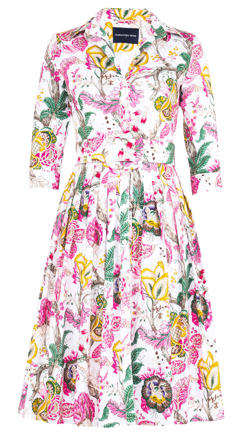 Audrey Dress #2 Shirt Collar 3/4 Sleeve Long Length Cotton Stretch (Darts Hill Garden)
