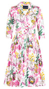 Audrey Dress #2 Shirt Collar 3/4 Sleeve Long Length Cotton Stretch (Darts Hill Garden)