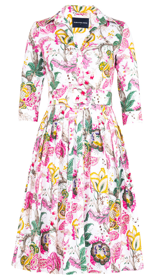 Audrey Dress #2 Shirt Collar 3/4 Sleeve Long Length Cotton Stretch (Darts Hill Garden)