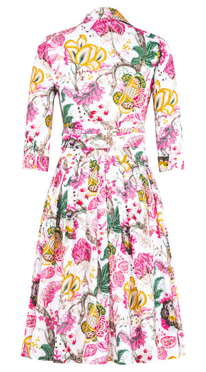 Audrey Dress #2 Shirt Collar 3/4 Sleeve Long Length Cotton Stretch (Darts Hill Garden)