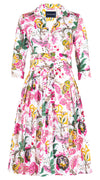 Audrey Dress #2 Shirt Collar 3/4 Sleeve Long Length Cotton Stretch (Darts Hill Garden)