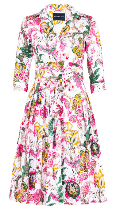 Audrey Dress #2 Shirt Collar 3/4 Sleeve Long Length Cotton Stretch (Darts Hill Garden)