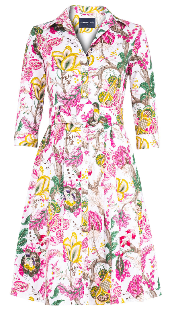 Audrey Dress #3 Shirt Collar 3/4 Sleeve Regular Length Cotton Stretch (Darts Hill Garden)