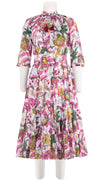 Eden Dress Crew Neck 3/4 Sleeve Midi Length Cotton Musola (Darts Hill Garden)