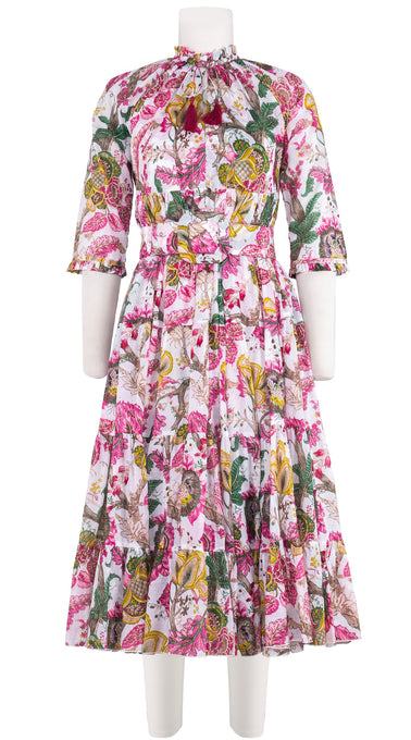 Eden Dress Crew Neck 3/4 Sleeve Midi Length Cotton Musola (Darts Hill Garden)