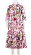 Eden Dress Crew Neck 3/4 Sleeve Midi Length Cotton Musola (Darts Hill Garden)