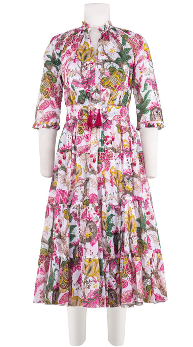 Eden Dress Crew Neck 3/4 Sleeve Midi Length Cotton Musola (Darts Hill Garden)