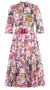 Eden Dress Crew Neck 3/4 Sleeve Midi Length Cotton Musola (Darts Hill Garden)