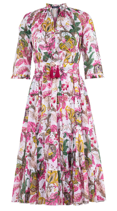 Eden Dress Crew Neck 3/4 Sleeve Midi Length Cotton Musola (Darts Hill Garden)