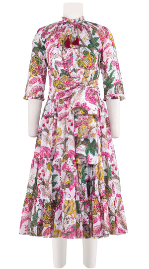 Eden Dress Crew Neck 3/4 Sleeve Midi Length Cotton Musola (Darts Hill Garden)