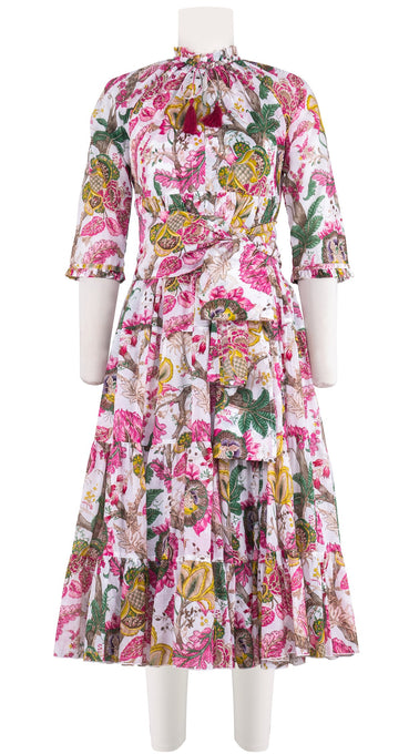 Eden Dress Crew Neck 3/4 Sleeve Midi Length Cotton Musola (Darts Hill Garden)