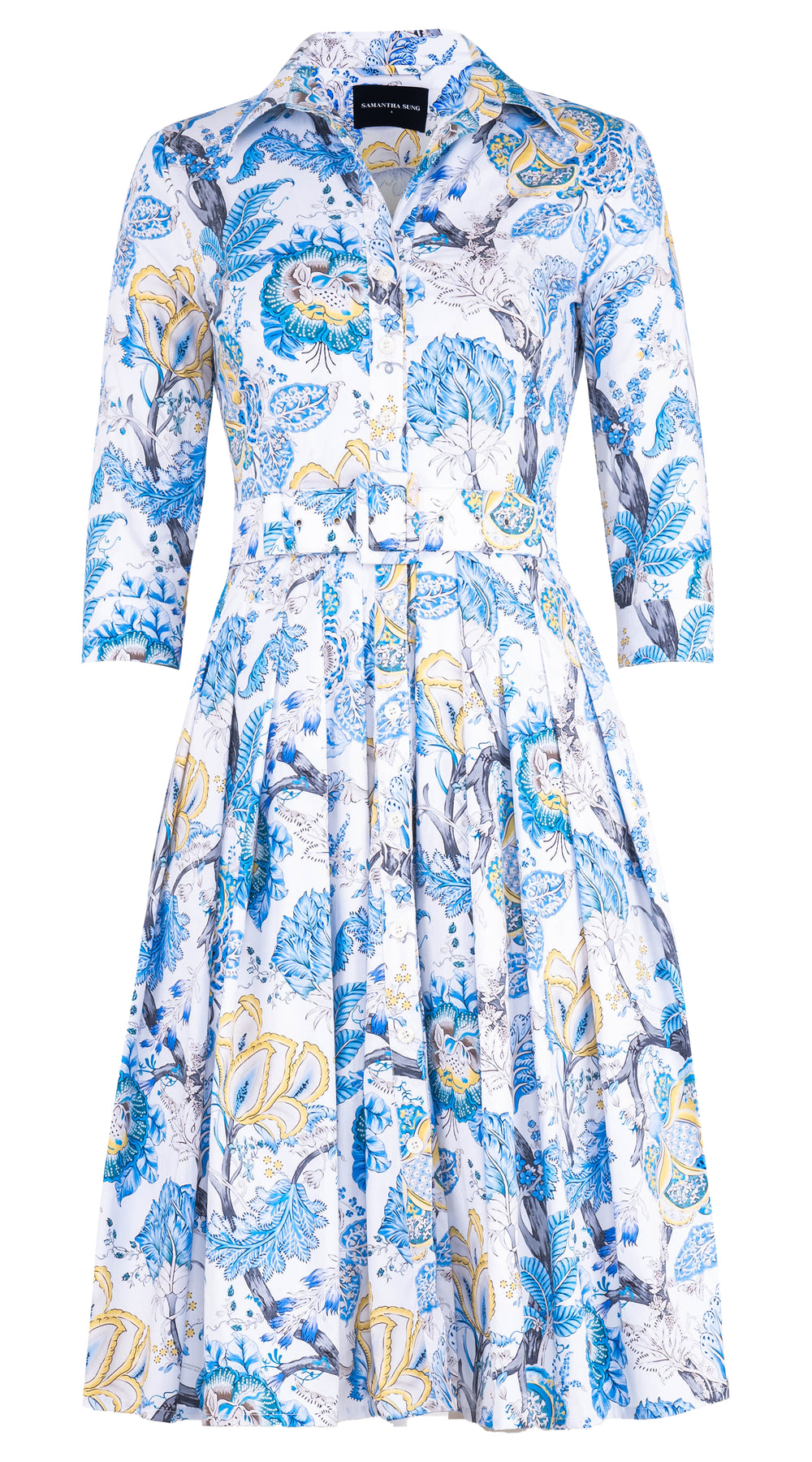 Audrey Dress #2 Shirt Collar 3/4 Sleeve Long Length Cotton Stretch (Darts Hill Garden)
