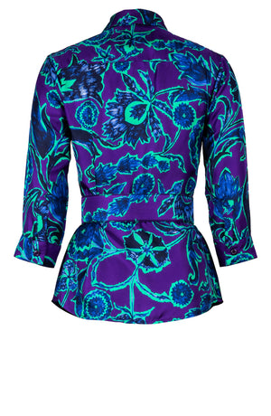 Katharine Shirt Collar 3/4 Sleeve Silk Twill (Deco Velvet)