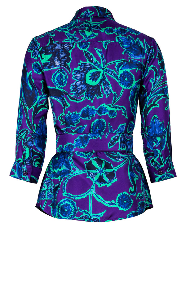 Katharine Shirt Collar 3/4 Sleeve Silk Twill (Deco Velvet)