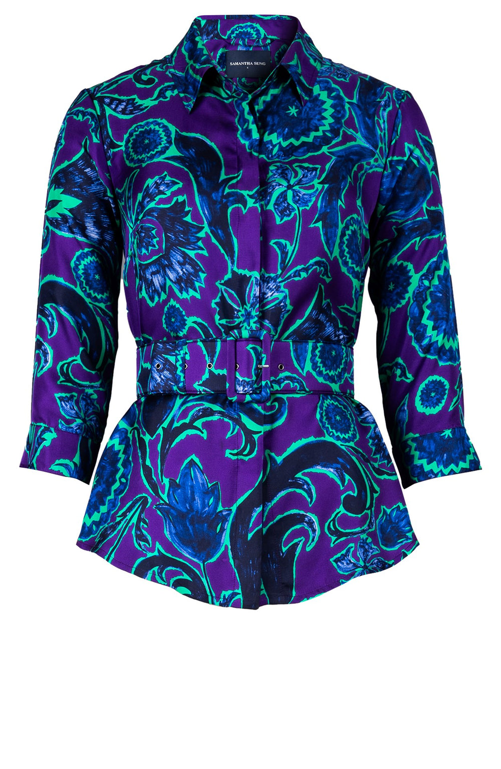 Katharine Shirt Collar 3/4 Sleeve Silk Twill (Deco Velvet)