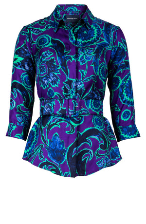 Katharine Shirt Collar 3/4 Sleeve Silk Twill (Deco Velvet)