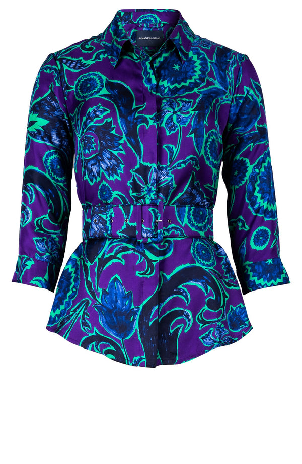 Katharine Shirt Collar 3/4 Sleeve Silk Twill (Deco Velvet)