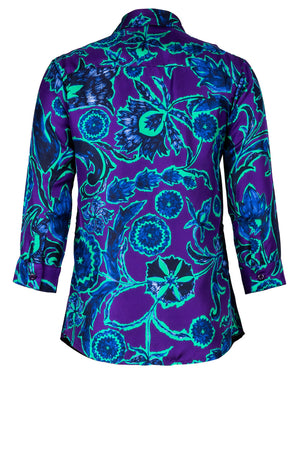 Katharine Shirt Collar 3/4 Sleeve Silk Twill (Deco Velvet)